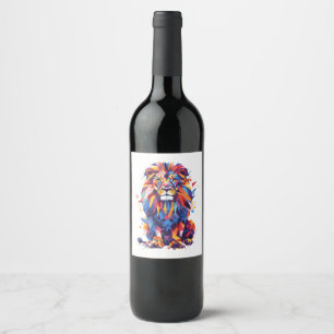 Geometric colorful lion design wine label