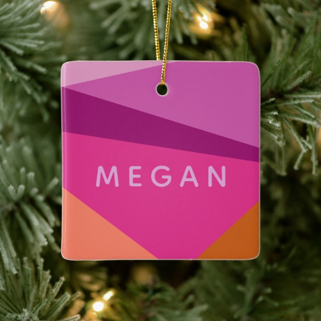 Geometric Colour Block in Purple Personalised Name Ceramic Ornament (Tree)