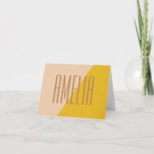 Geometric Colour Block in Yellow Personalised Name Note Card