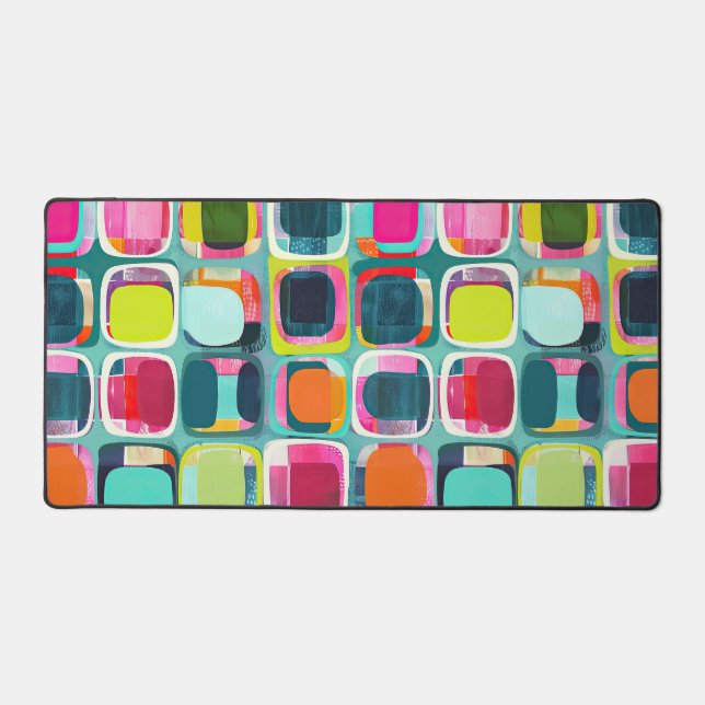 Geometric Colour Block Mid Century Modern Colourfu Desk Mat (Front)