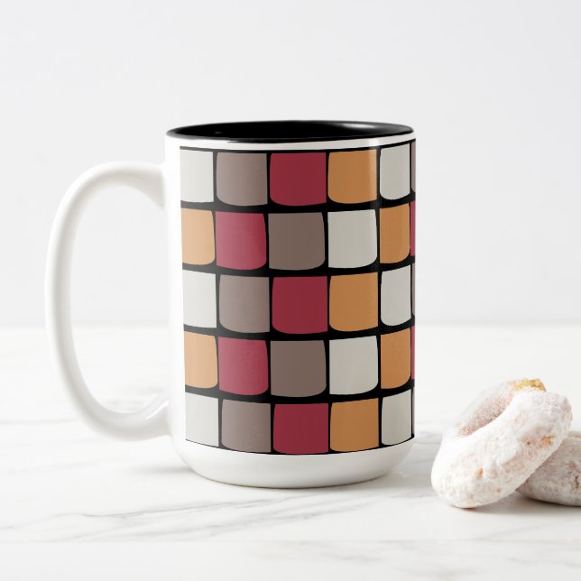 Geometric Colour Block Pattern Two-Tone Coffee Mug (With Donut)