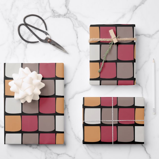 Geometric Colour Block Pattern Wrapping Paper Sheet (Front)