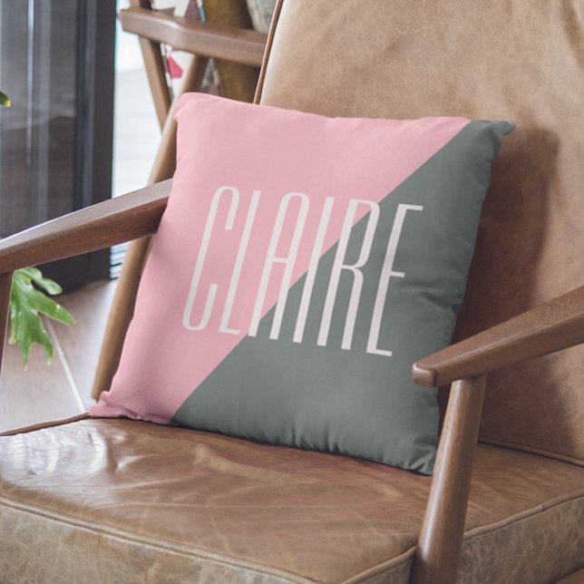 Geometric Colour Block Pink Green Personalised Nam Cushion (Creator Uploaded)
