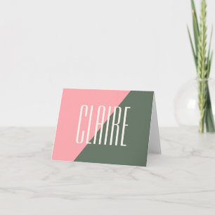 Geometric Colour Block Pink Green Personalised Nam Note Card