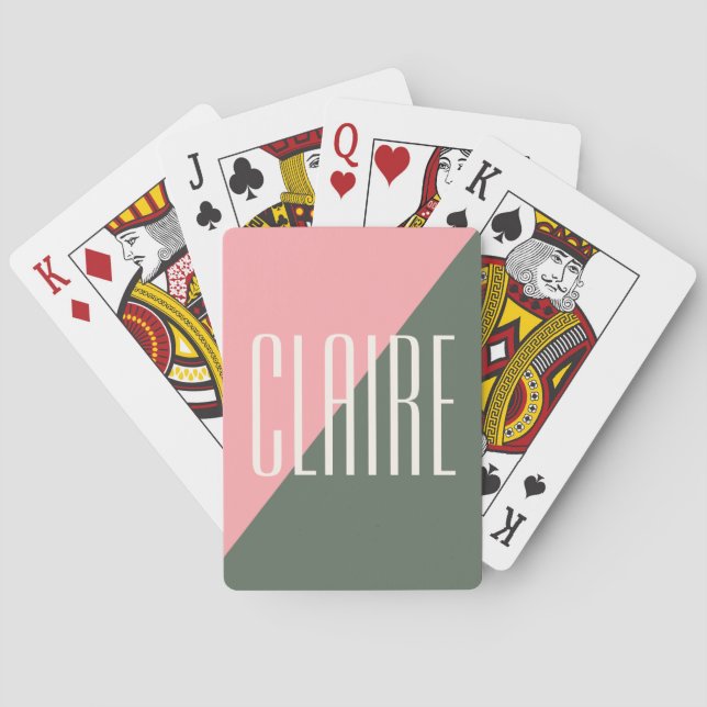 Geometric Colour Block Pink Green Personalised Nam Playing Cards (Back)