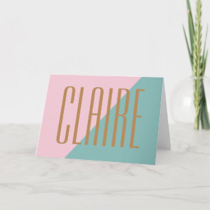 Geometric Colour Block Pink Teal Personalised Name Note Card