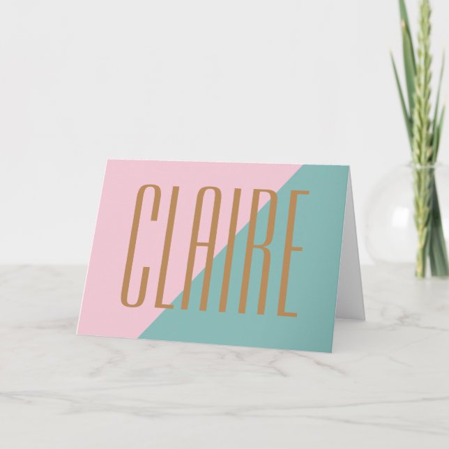 Geometric Colour Block Pink Teal Personalised Name Note Card (Front)