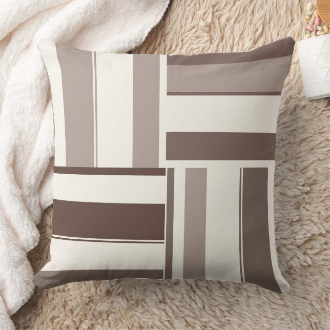 Geometric Colour Block Rectangles - Brown and Beig Cushion (Blanket)