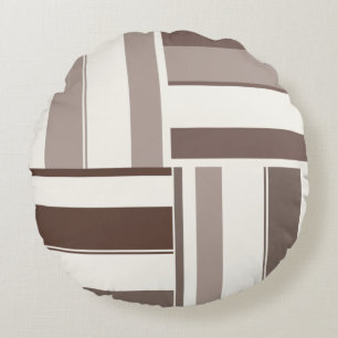 Geometric Colour Block Rectangles - Brown and Beig Round Cushion