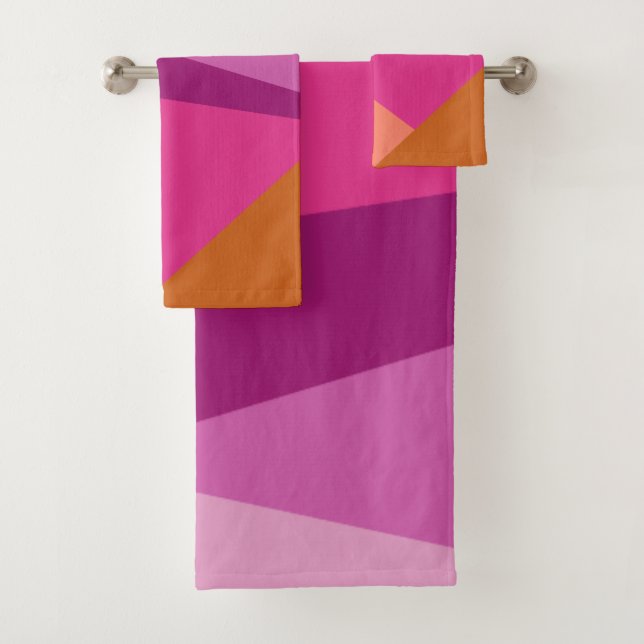 Geometric Colour Block Shapes in Purple Magenta Bath Towel Set (Insitu)