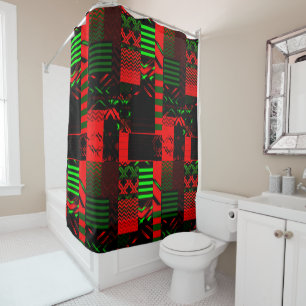 Geometric Colour‑Blocked Motif Modern Shower Curtain