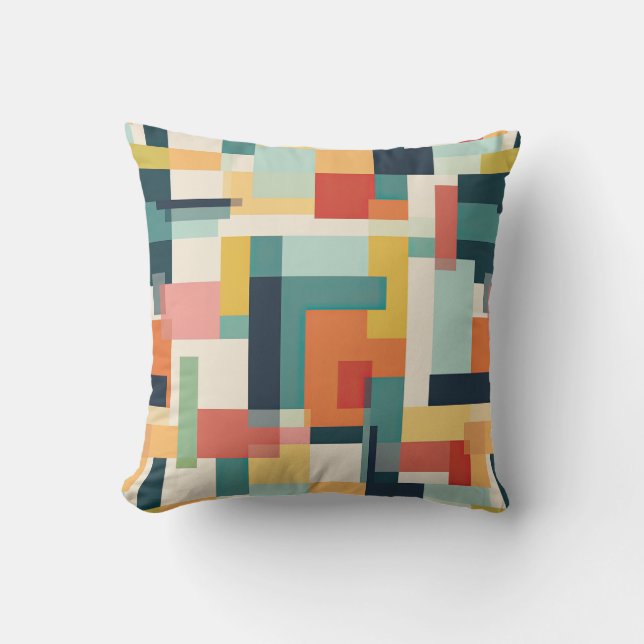 Geometric Colour Blocks Mid Century Modern Retro Cushion (Front)