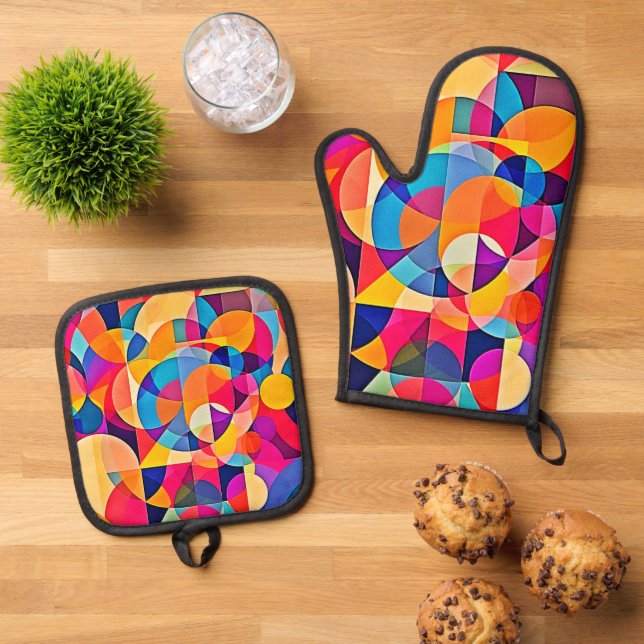  Geometric Colour Emotion Oven Mitt & Pot Holder Set (Top Down)