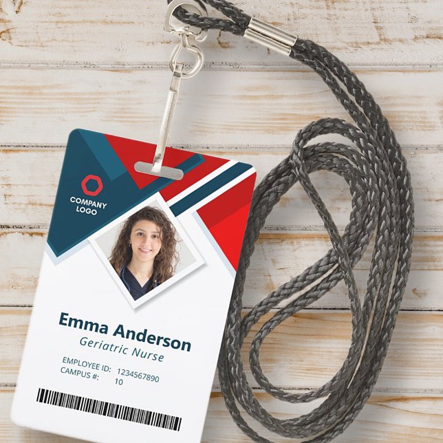 Geometric Colour Logo Employee Name QR and Barcode ID Badge (Creator Uploaded)