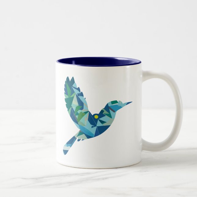 Geometric Coloured Bird Two-Tone Coffee Mug (Right)