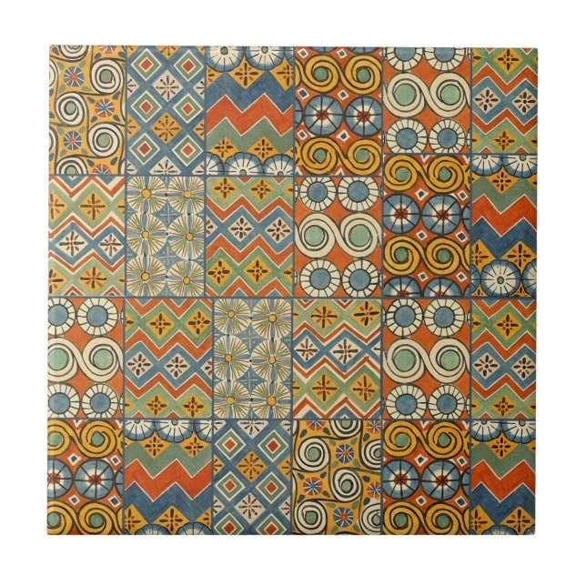 Geometric Colourful Antique Egyptian Graphic Art Ceramic Tile (Front)