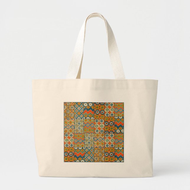 Geometric Colourful Antique Egyptian Graphic Art Large Tote Bag (Front)