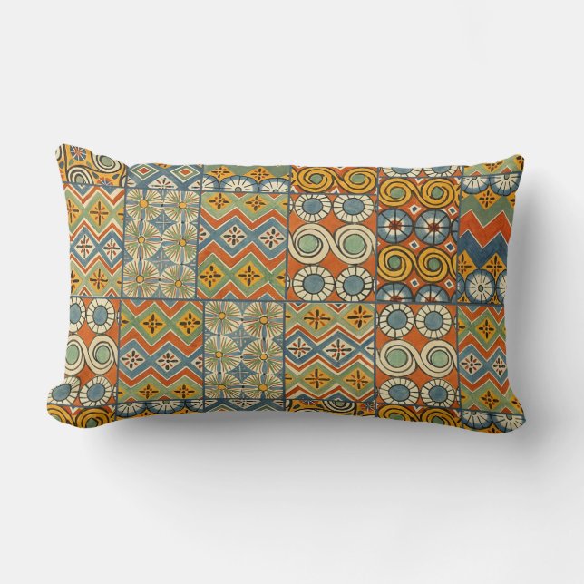 Geometric Colourful Antique Egyptian Graphic Art Lumbar Cushion (Front)