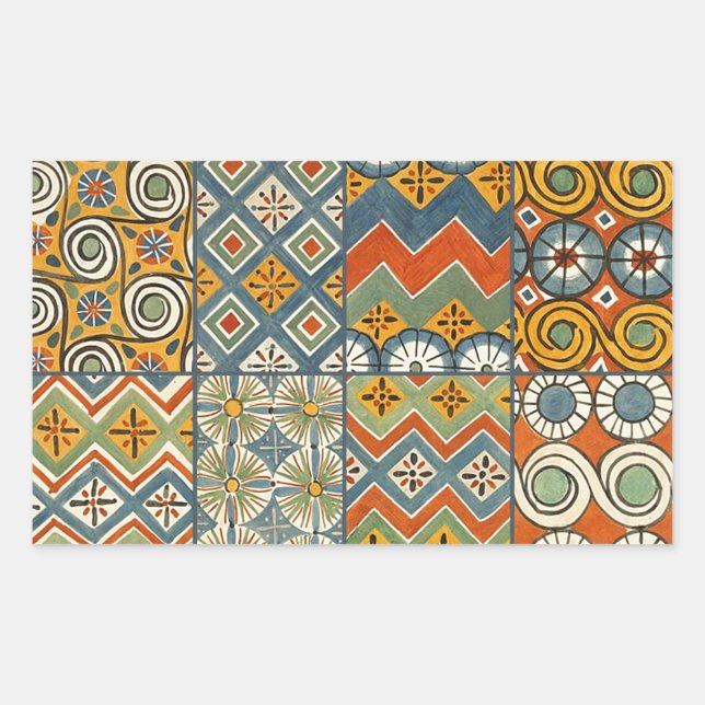Geometric Colourful Antique Egyptian Graphic Art Rectangular Sticker (Front)