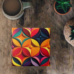 Geometric Colourful Floral Artwork Ceramic Tile