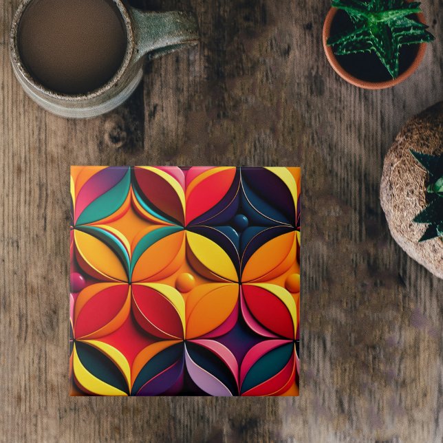 Geometric Colourful Floral Artwork Ceramic Tile (Creator Uploaded)
