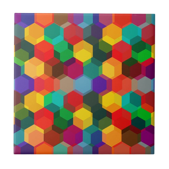 Geometric Colourful Hexagon Pattern Ceramic Tile (Front)