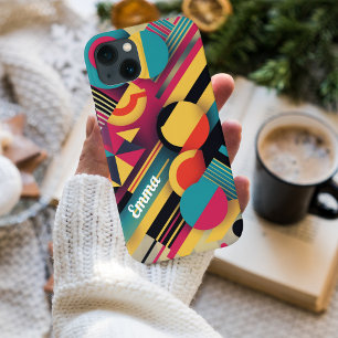 Geometric Colourful Shapes, Retro Personalised iPhone 13 Case