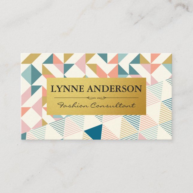 Geometric Colourful Triangles Pattern Business Card (Front)