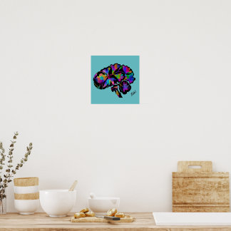 Geometric colours and floral brain poster
