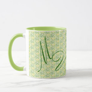 Geometric Colours Lime Green Monogram Mug