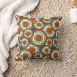 Geometric Concentric Circles, Rust, Teal, Tan Cushion