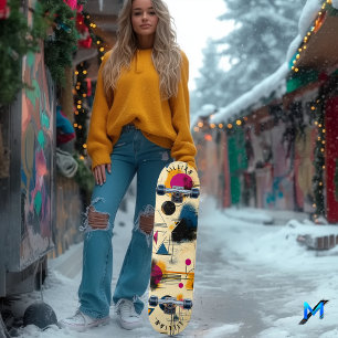 Geometric Contemporary Abstract & Dynamic Shapes Skateboard