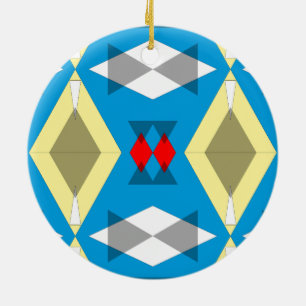 Geometric Convergence in Blue and Gold Ceramic Ornament