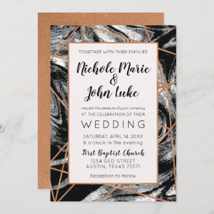 Geometric Copper Foil Watercolor Marble Invitation