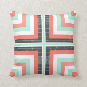 Geometric Coral & Mint Green Distressed Pattern Cushion