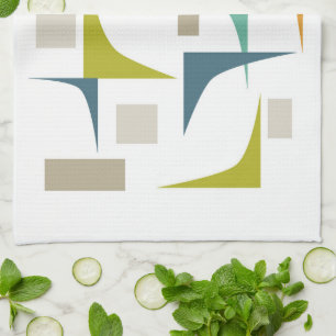 Geometric Corners Colourful Mid Century Modern Tea Towel