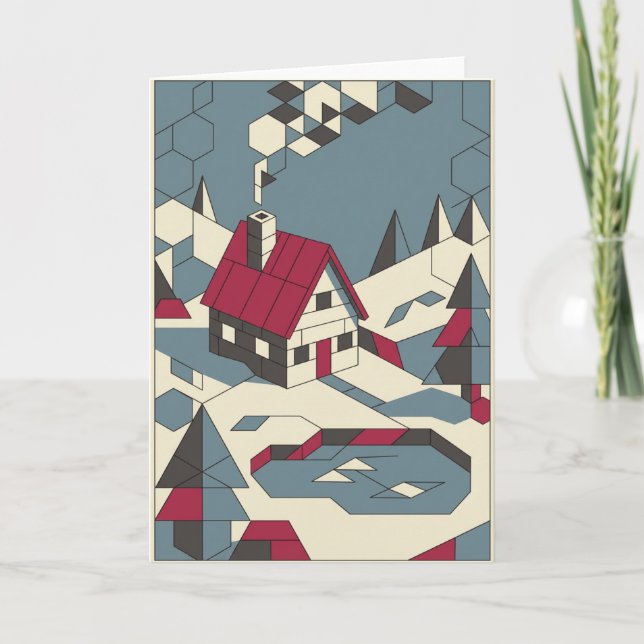 Geometric Cozy Winter Cottage Christmas Card (Front)