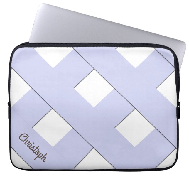 Geometric Crossing Pastel Blue Lines with Name Laptop Sleeve (Front)