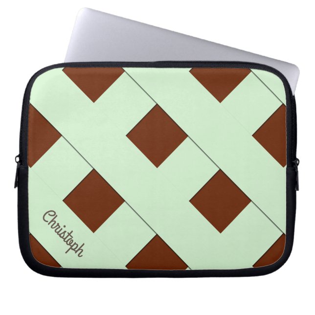 Geometric Crossing Pastel Green Lines with Name Laptop Sleeve (Front)