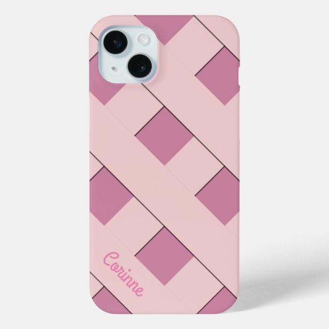 Geometric Crossing Pastel Pink Lines with Name Case-Mate iPhone Case (Back)