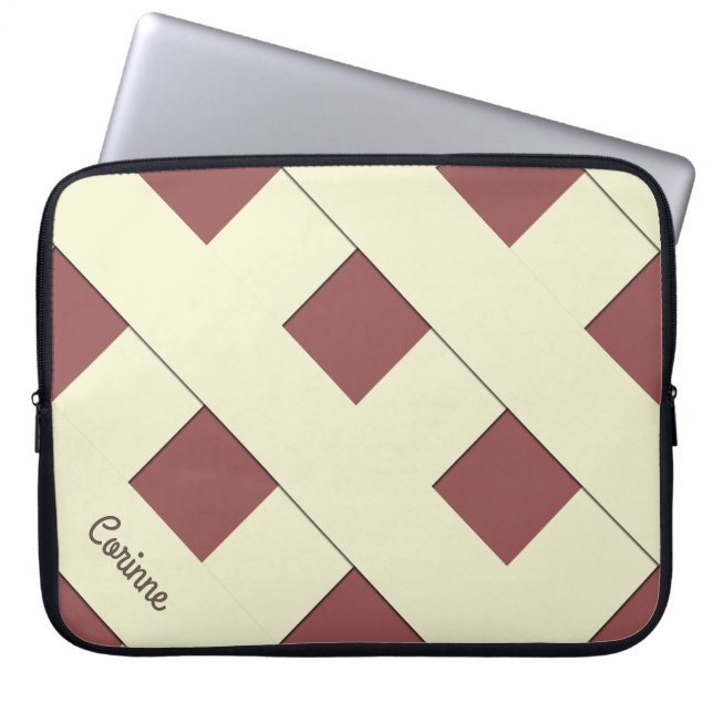 Geometric Crossing Pastel Yellow Lines with Name Laptop Sleeve (Front)