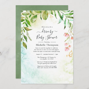 Geometric Crystal Greenery Drive By Shower Invitation