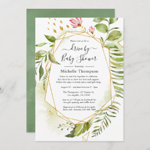 Geometric Crystal Greenery Drive By Shower Invitation