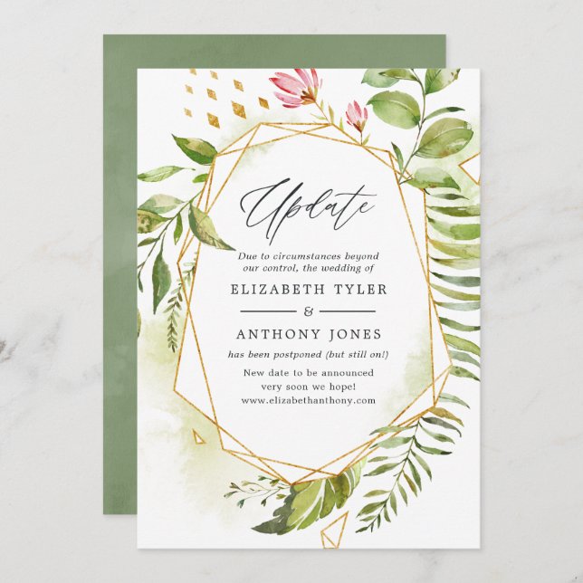 Geometric Crystal Greenery Wedding Update Invitation (Front/Back)