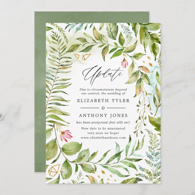 Geometric Crystal Greenery Wedding Update Invitation (Front/Back)