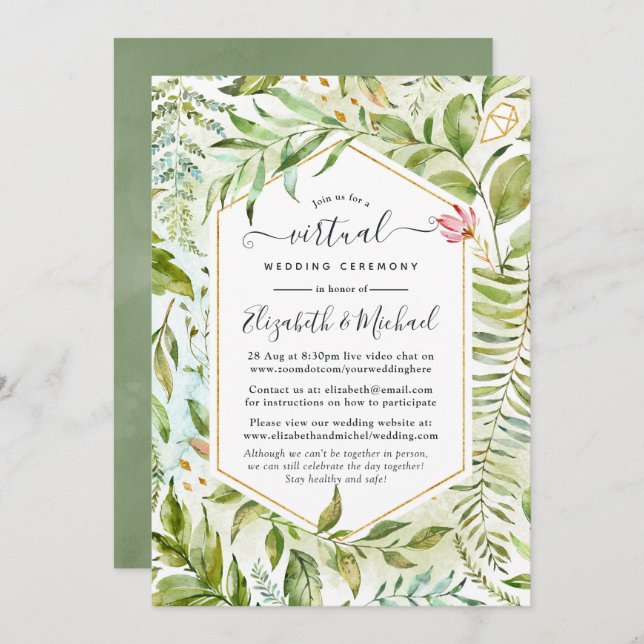 Geometric Crystal Online Virtual Wedding Invitation (Front/Back)