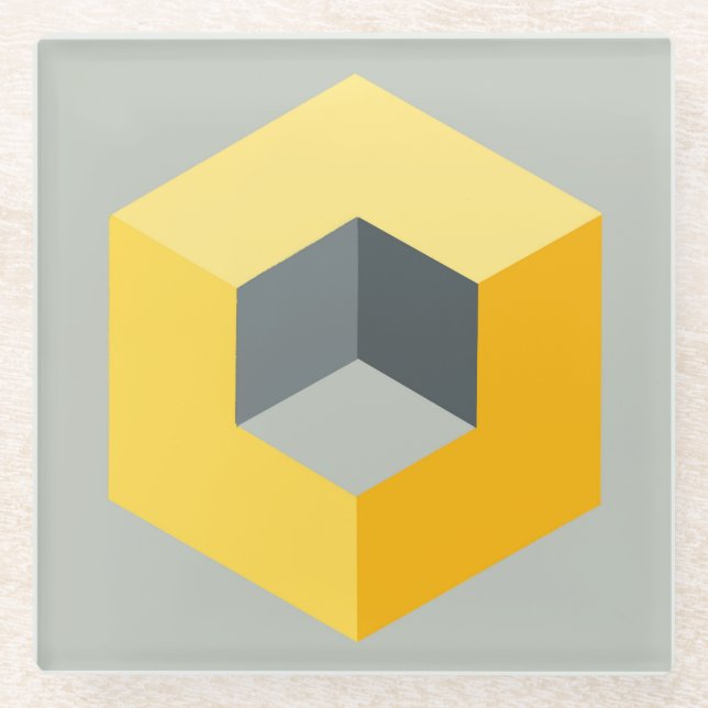 'Geometric Cube Design' Glass Coaster (Front)