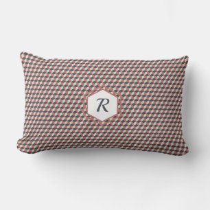 Geometric Cube Pattern in Coral, Blue & Cream Lumbar Cushion