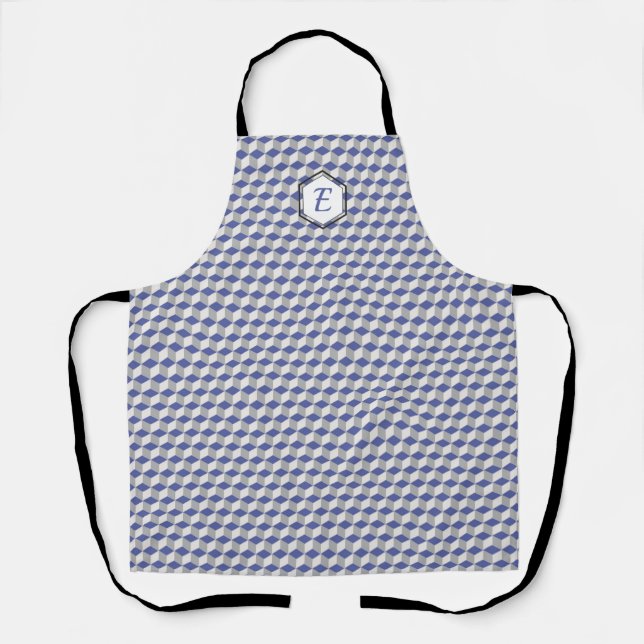Geometric Cube Pattern in Purple, Grey & White Apron (Front)