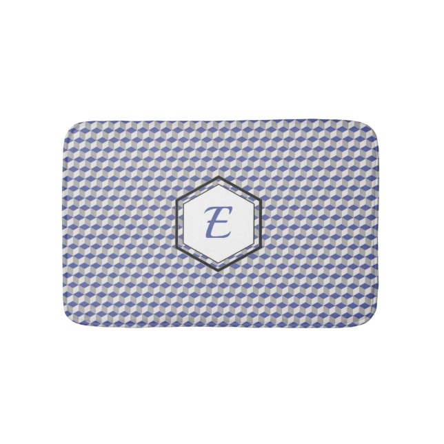 Geometric Cube Pattern in Purple, Grey & White Bath Mat (Front)